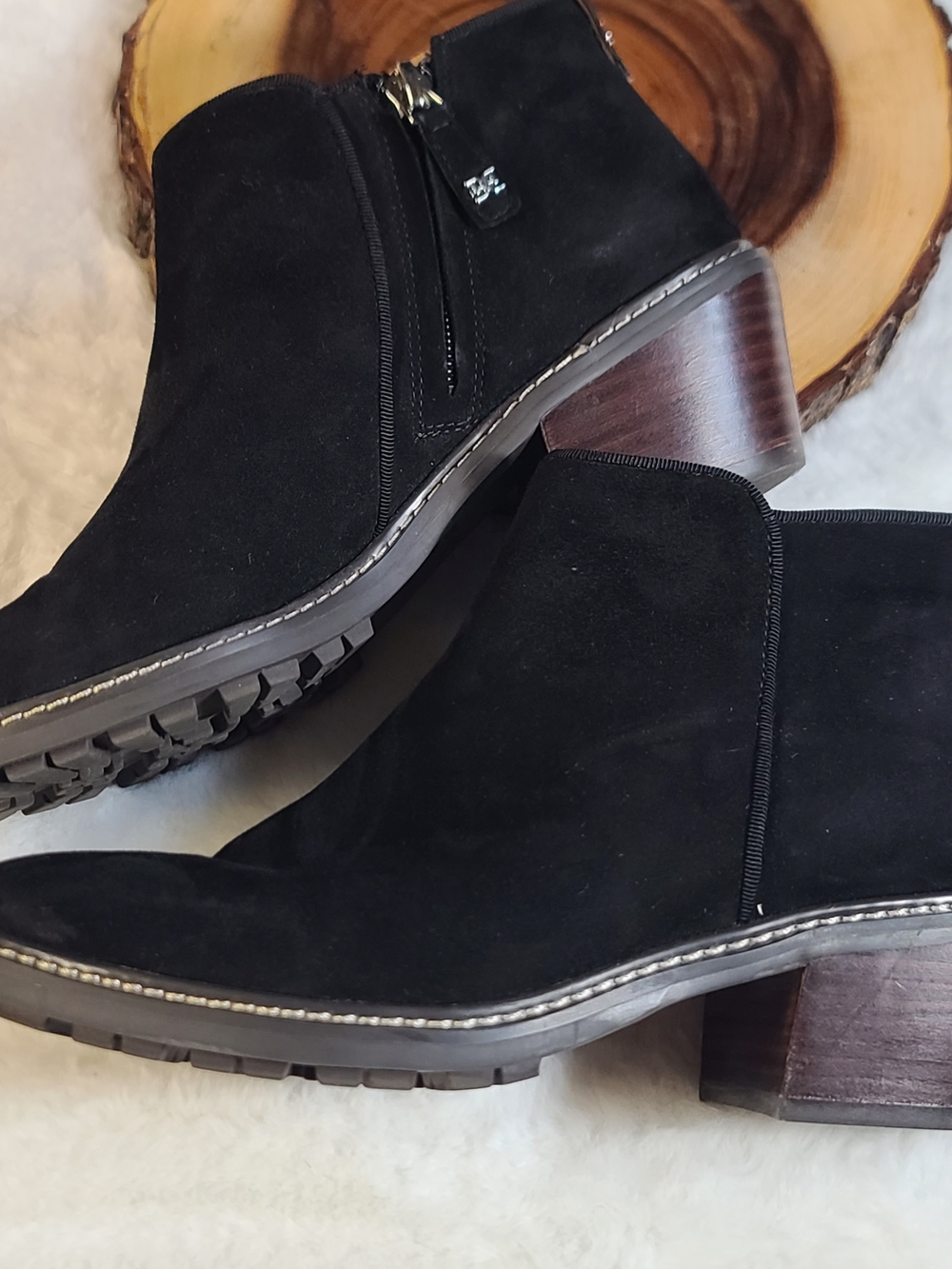 Sam Edelman Black Suede Ankle Booties with Stacked Heel